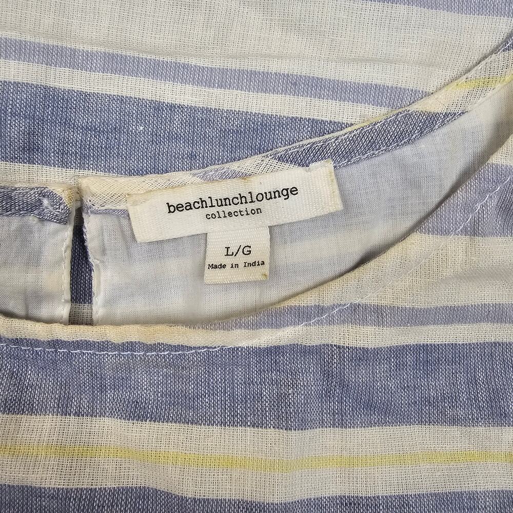 BEACHLUNCHLOUNGE Linen Blend Midi Dress Women's L Striped Coastal Minimalist - Picture 3 of 5